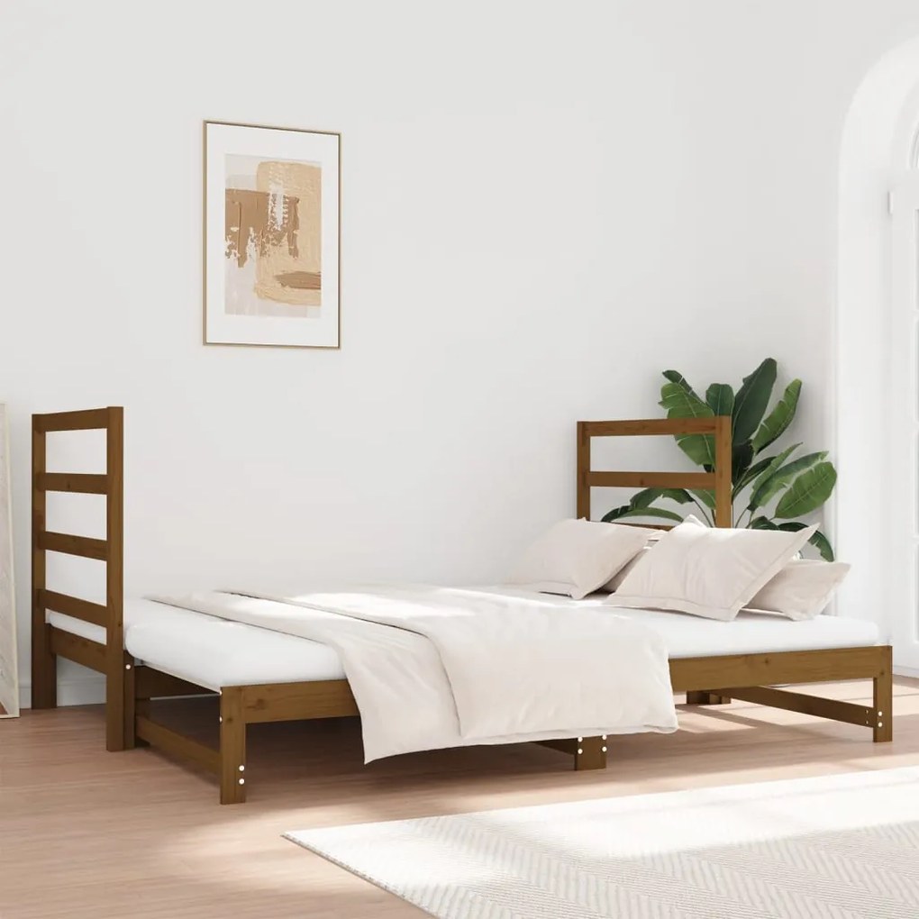 vidaXL Καναπές Κρεβάτι Συρόμενος Μελί 2x(90x190) εκ. Μασίφ Ξύλο Πεύκου