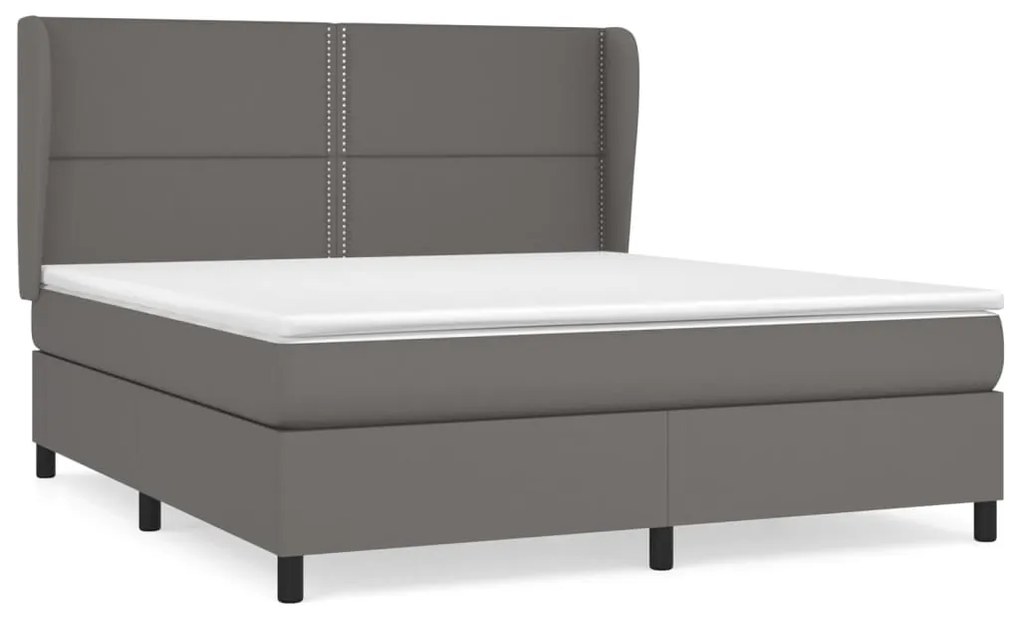 Κρεβάτι Boxspring με Στρώμα Γκρι 180x200 εκ. Συνθετικό Δέρμα - Γκρι