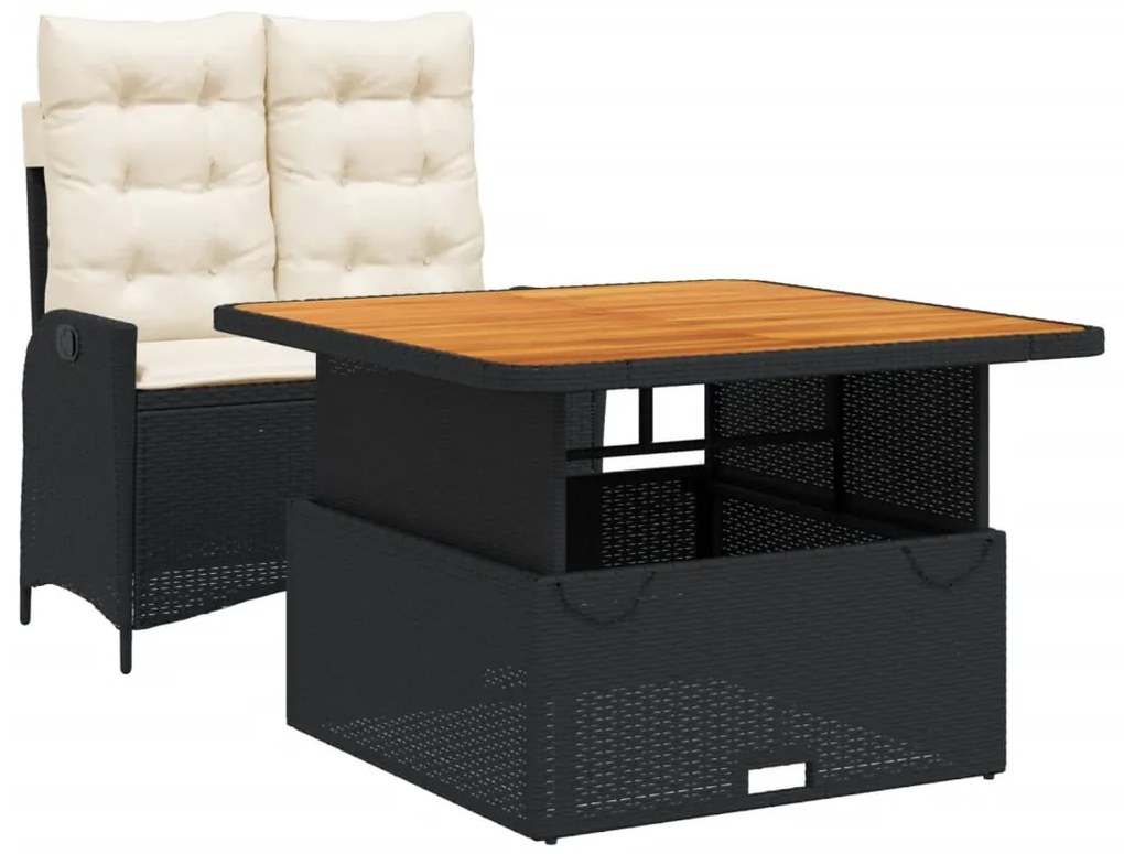 vidaXL Σετ Τραπεζαρίας Κήπου 2 Τεμ. Μαύρο από Συνθ. Ρατάν με Μαξιλάρια