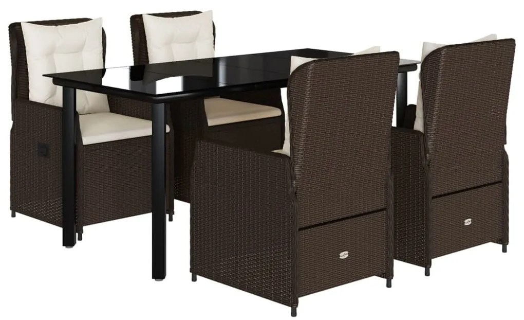 vidaXL Σετ Τραπεζαρίας Κήπου 5 Τεμαχίων Καφέ Συνθ. Ρατάν με Μαξιλάρια