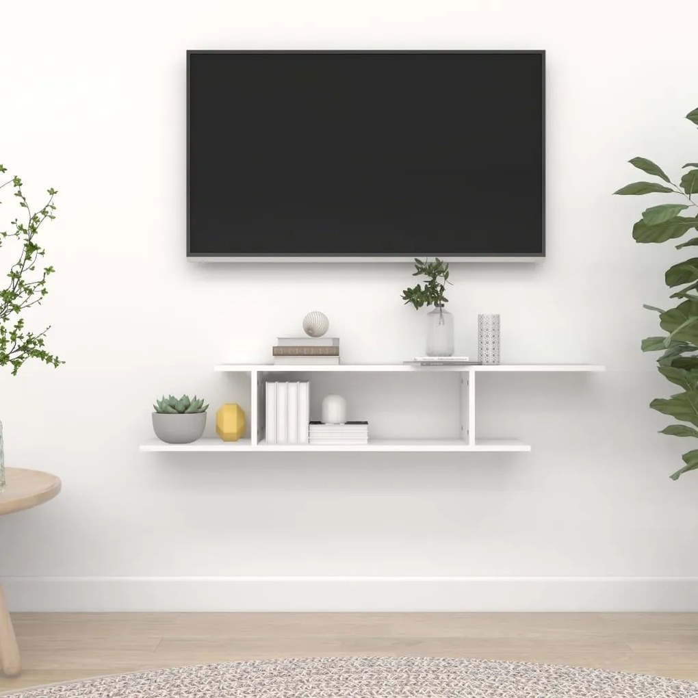 Ράφι Τηλεόρασης Επιτοίχιο Λευκό 125x18x23 εκ. από Επεξ. Ξύλο 806989