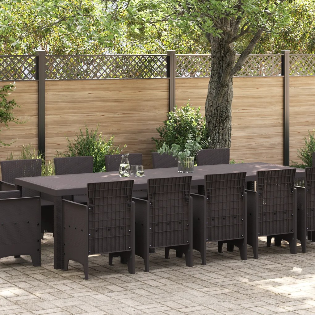 vidaXL Σέτ φαγητού για κήπο 13 pcs Καφέ 300 x 100 x 73 εκ Πολυ ράταν