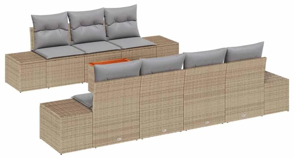 vidaXL Σετ Καναπέ Κήπου με μαξιλάρι 8 pcs Μπεζ Πολυ ράταν