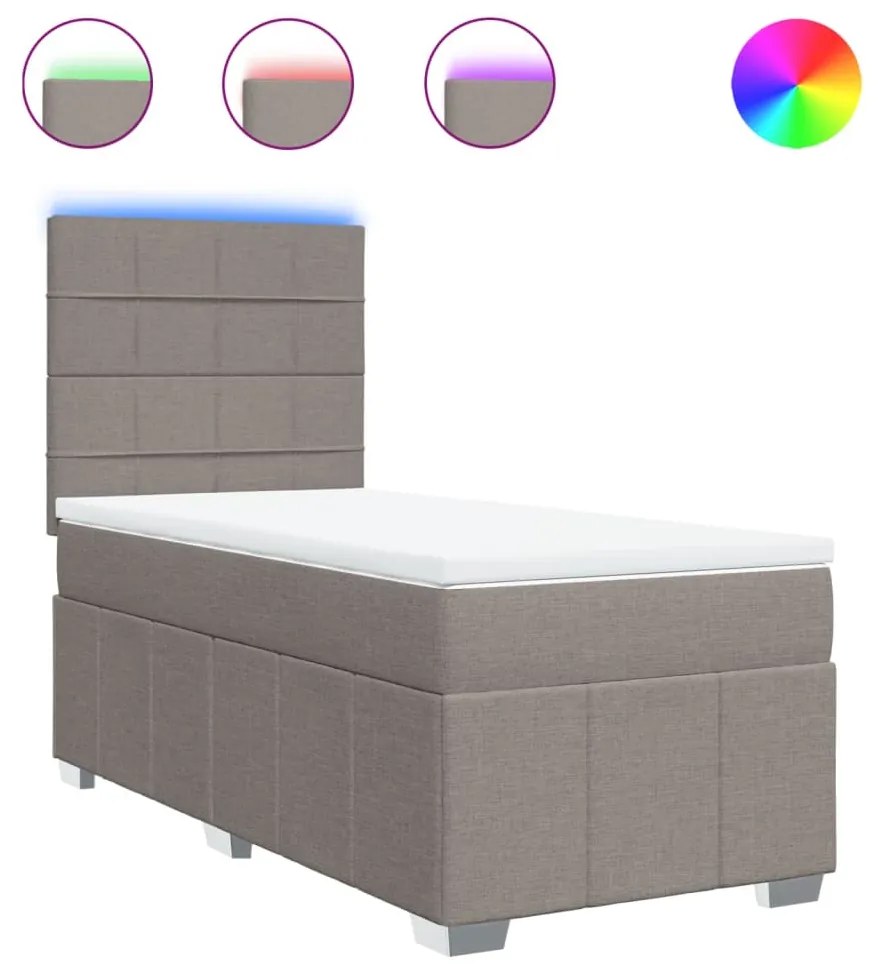 vidaXL Κρεβάτι Boxspring με Στρώμα Taupe 90x200 εκ. Υφασμάτινο