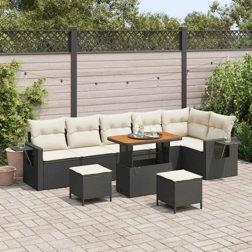 vidaXL Σετ Καναπέ Κήπου Ρυθμιζόμενο ύψος 9 pcs Μαύρο συνθετικό ρατάν
