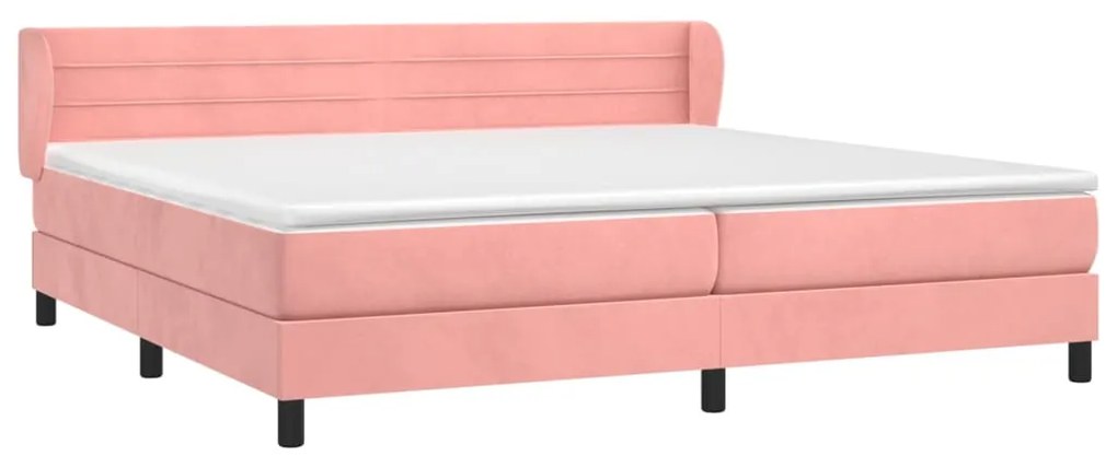 Κρεβάτι Boxspring με Στρώμα Ροζ 200x200 εκ. Βελούδινο - Ροζ