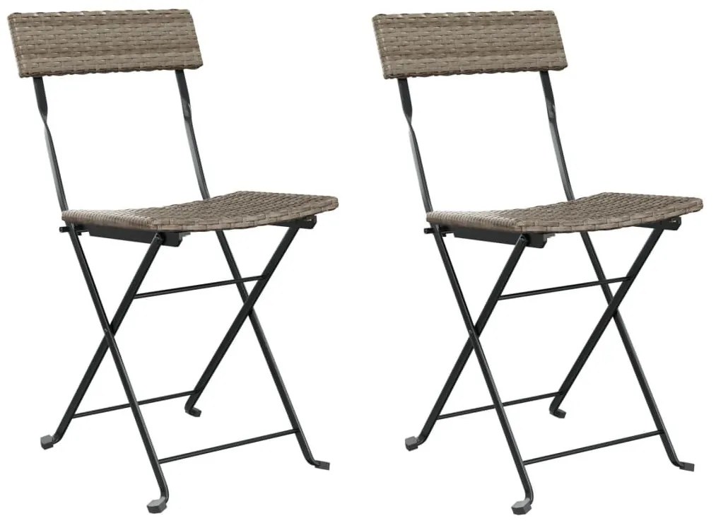 Καρέκλες Bistro Πτυσσόμενες 2 τεμ Γκρι Συνθετικό Ρατάν &amp; Ατσάλι - Γκρι