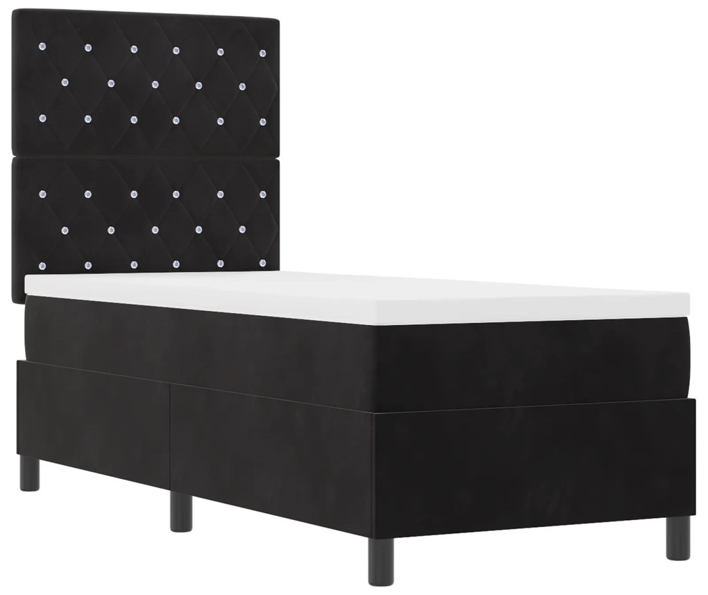 vidaXL Κρεβάτι Box Spring με Στρώμα και LED Μαύρο 80x200 εκ Βελούδο