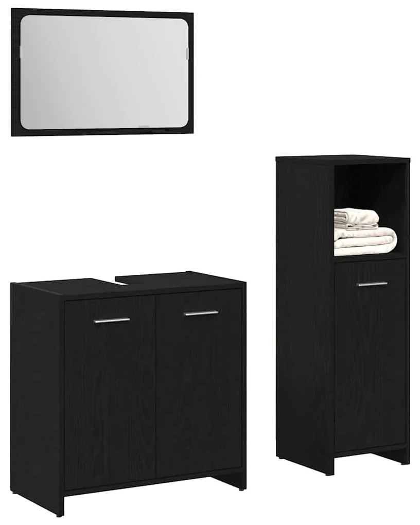 vidaXL Σετ Επίπλων Μπάνιου Επιτοίχιο 3 pcs Μαύρη Οξυά 60 x 33 x 60 εκ