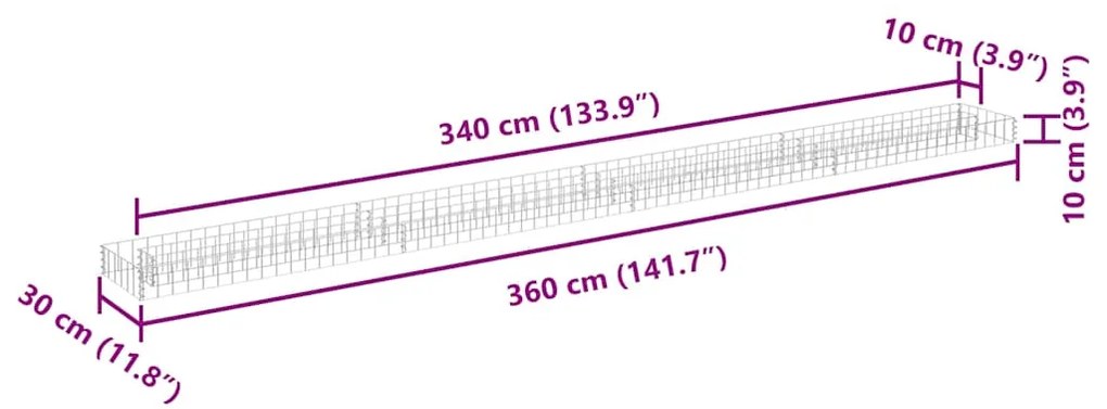 vidaXL Συρματοκιβώτιο-Γλάστρα Υπερυψωμένη 360x30x10 εκ. Γαλβ. Χάλυβας