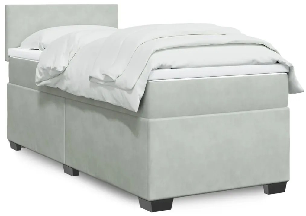 vidaXL Κρεβάτι Boxspring με Στρώμα Ανοιχτό Γκρι 80x200 εκ. Βελούδινο