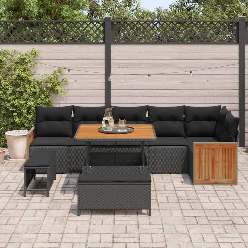 vidaXL Σετ Καναπέ Κήπου με μαξιλάρι 9 pcs Μαύρο 100 x 100 x 71 cm