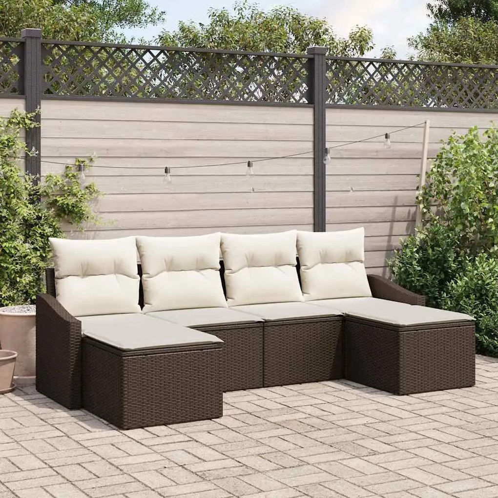 vidaXL Σέτ φαγητού για κήπο με μαξιλάρι 6 pcs Καφέ, Κρέμα