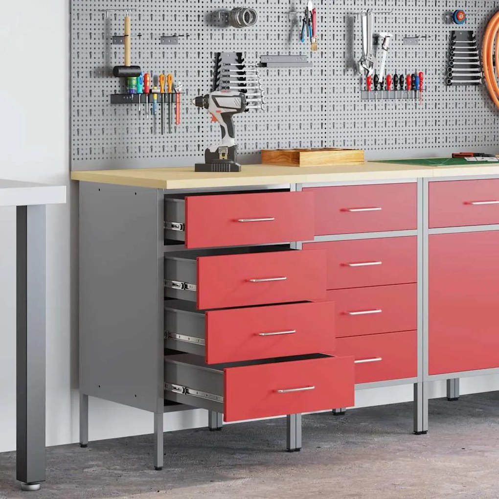 vidaXL Ντουλάπα Εργασίας 2 pcs Κόκκινο και Γκρίζο 100 x 55 x 85 εκ.