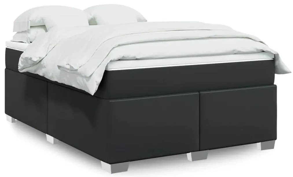 vidaXL Κρεβάτι Boxspring με Στρώμα Μαύρο 160x200εκ.από Συνθετικό Δέρμα