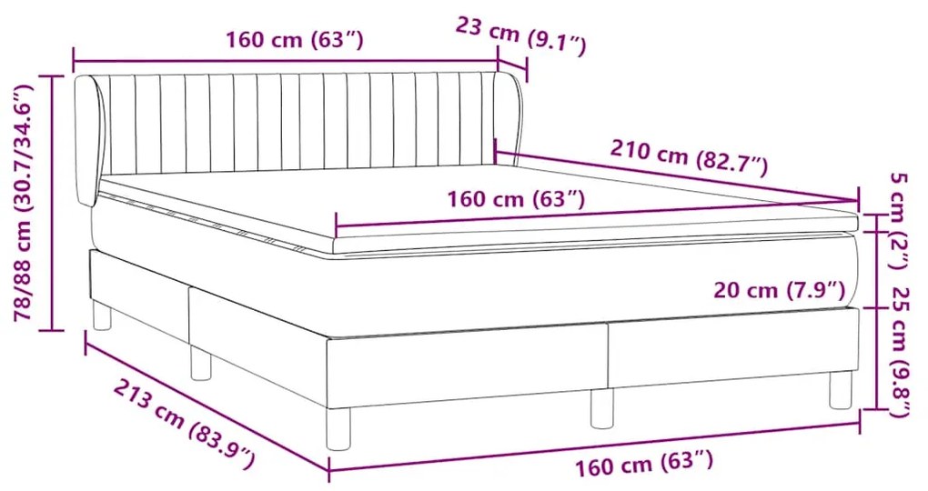 Κρεβάτι Boxspring με Στρώμα Σκούρο Μπλε 160x210 εκ. Βελούδινο - Μπλε