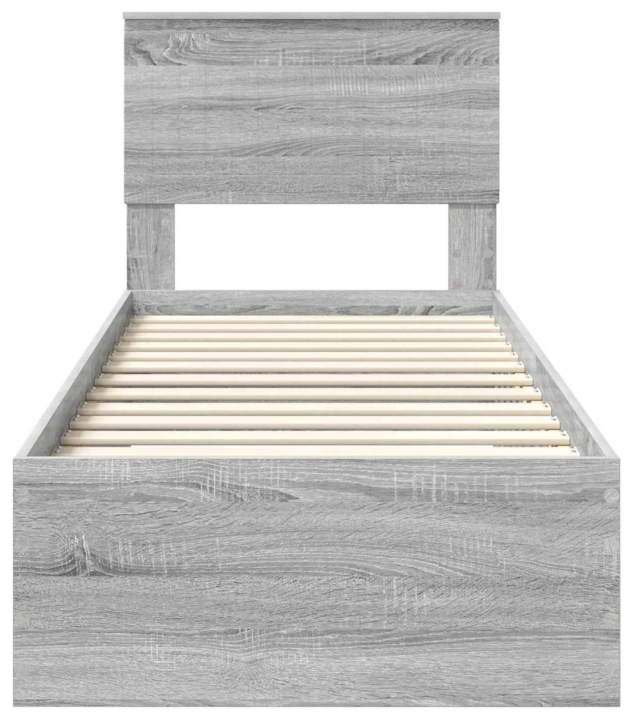 vidaXL Σκελετός Κρεβατιού με συρτάρι Γκρι Σονομά και Ασημί 75 x 190 cm