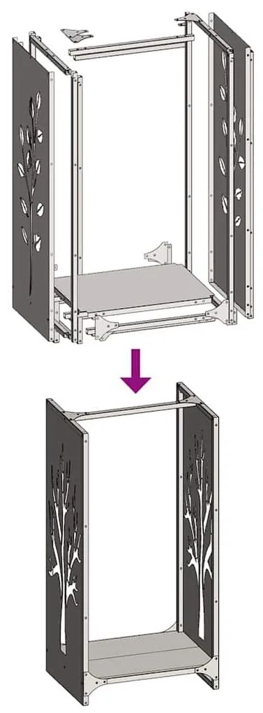 Ράφι για καυσόξυλα 40x30x80 cm Ατσάλι σκληρυθέν στον αέρα - Ασήμι