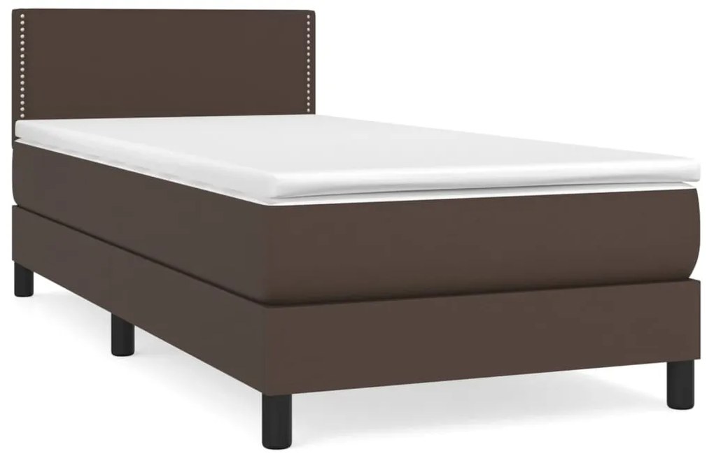 vidaXL Κρεβάτι Boxspring με Στρώμα Καφέ 100x200εκ. από Συνθετικό Δέρμα