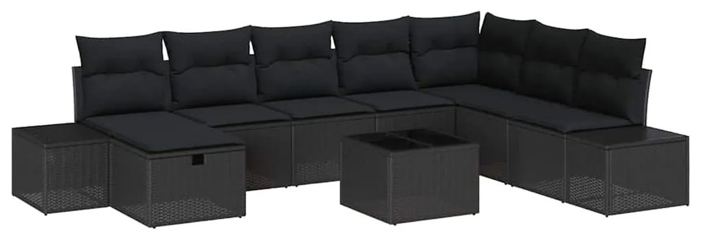 vidaXL Σετ Καναπέ Κήπου με μαξιλάρι 9 pcs Μαύρο Πολυ ράταν