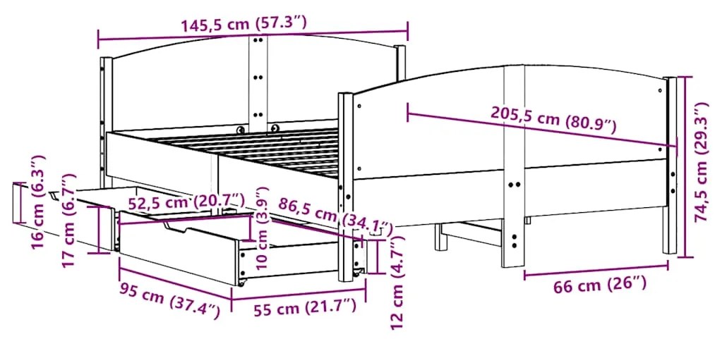 Σκελετός Κρεβατιού Χωρίς Στρώμα Καφέ 140x200 Μασίφ Ξύλο Πεύκου 3301790