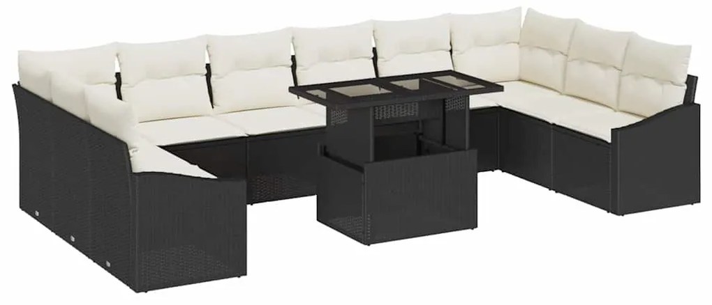 vidaXL Σετ Καναπέ Κήπου με μαξιλάρι με μαξιλάρι 11 pcs Μαύρο και Κρέμα