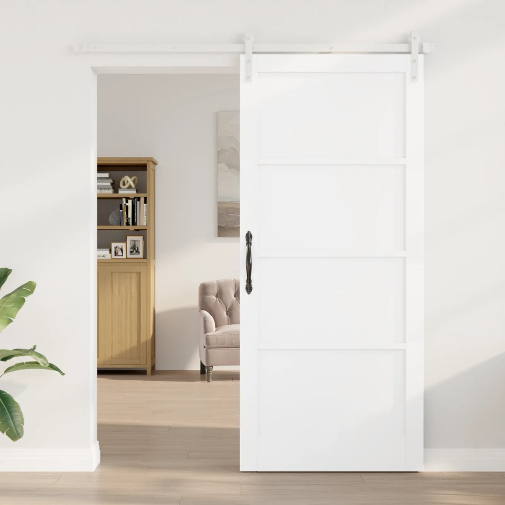 vidaXL Συρόμενη Πόρτα με Σετ Υλικών Λευκή 93x211 εκ. Συμπαγές Ξύλο Πεύκου