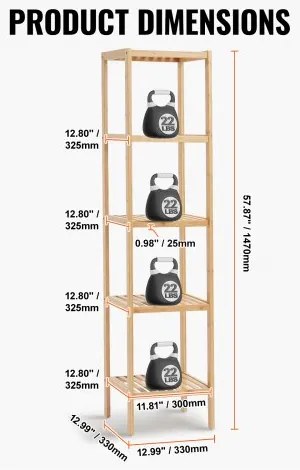 VEVOR Corner Standing Bookshelf 5-Tier Bamboo Ladder Narrow Shelf Plant Stand