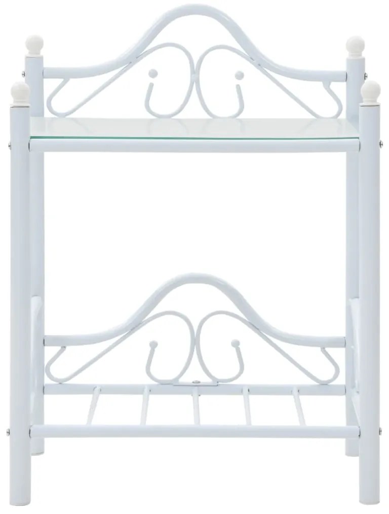 vidaXL Κομοδίνο Λευκό 45 x 30,5 x 60 εκ. Ατσάλι και Ψημένο Γυαλί