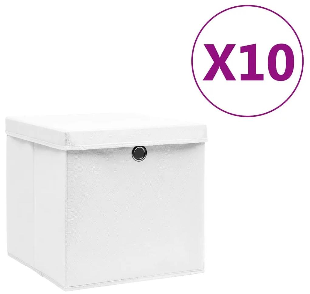 Κουτιά Αποθήκευσης με Καπάκια 10 τεμ. Λευκά 28 x 28 x 28 εκ. - Λευκό