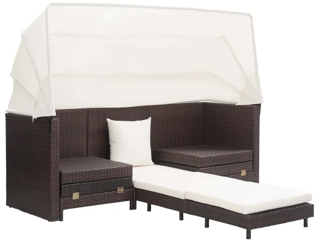 vidaXL Καναπές Κρεβάτι Επεκτεινόμενος Τριθέσιος + Σκίαστρο Συνθ. Ρατάν