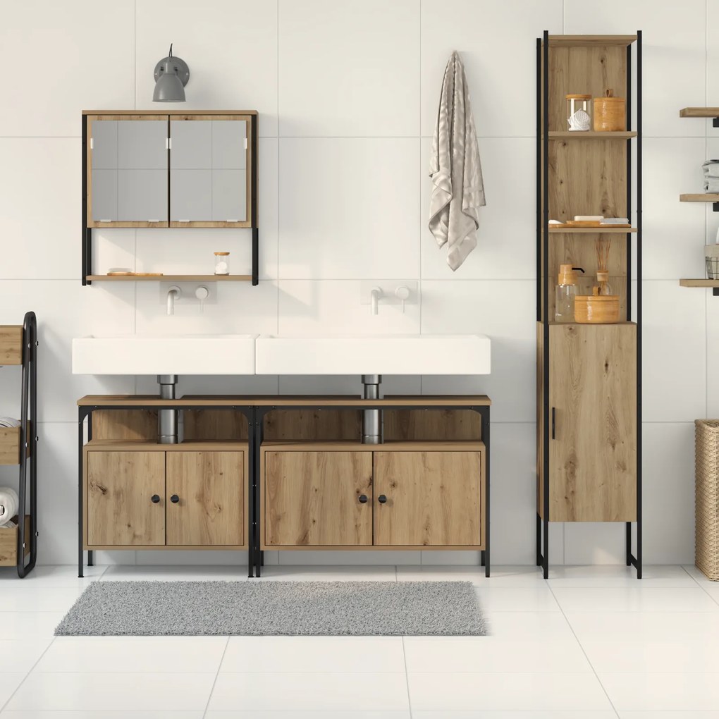 vidaXL Σετ επίπλων μπάνιου 4 κομματιών από ξύλο Artisan Oak, επεξεργασμένο ξύλο.
