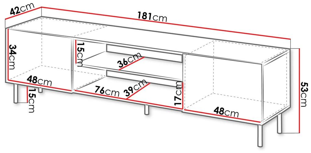 Τραπέζι Tv Charlotte S103, Κασμίρι, 181x42x42cm, 32 kg | Epipla1.gr