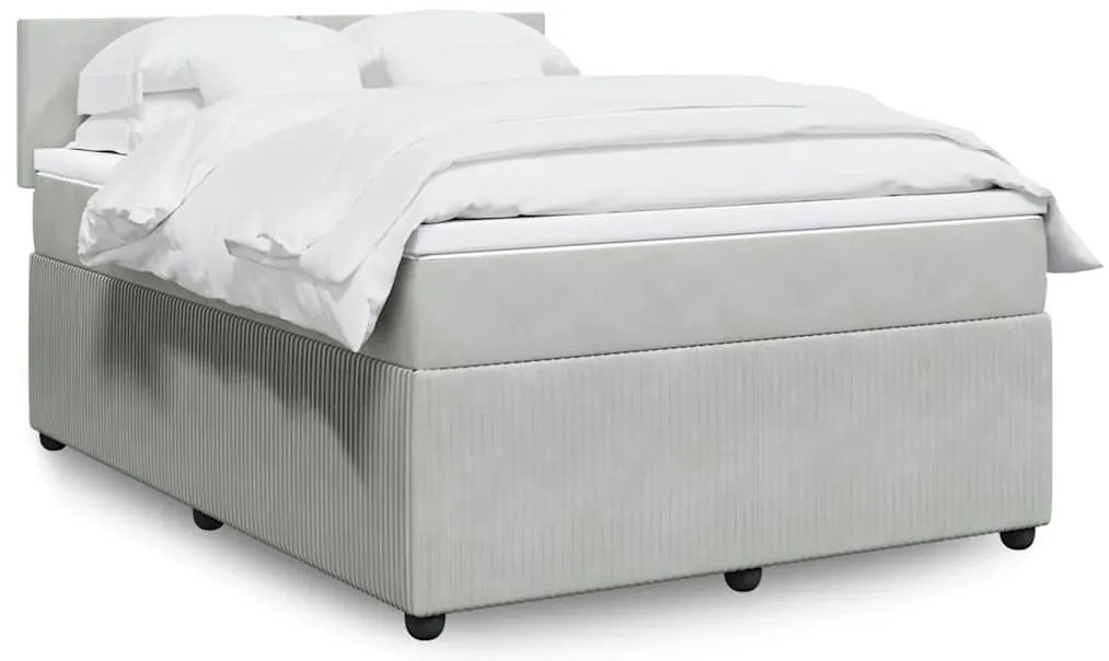 vidaXL Κρεβάτι Boxspring με Στρώμα Ανοιχτό Γκρι 140x190 εκ. Βελούδινο