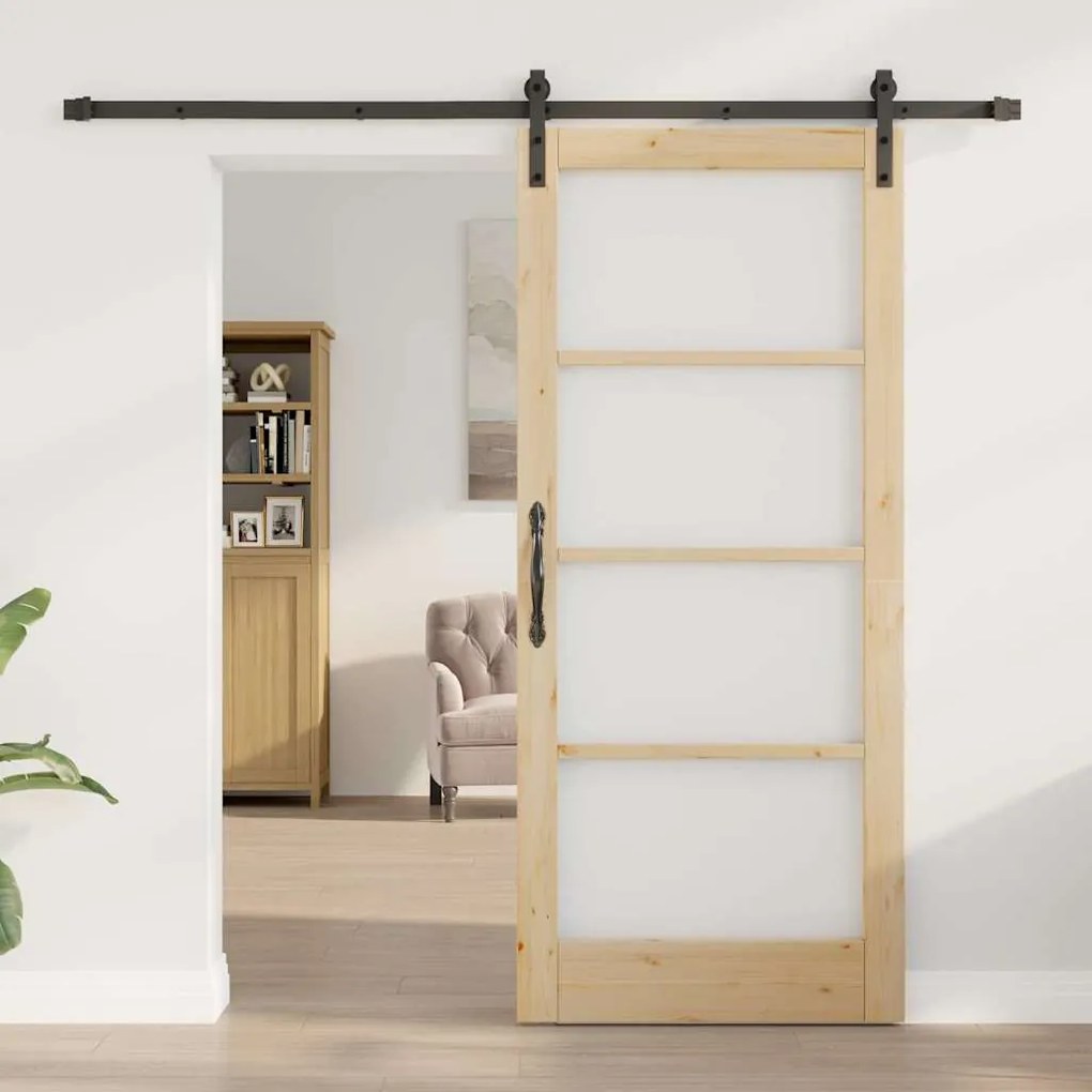 vidaXL Συρόμενη Πόρτα Χειροκίνητος Καφέ 86 x 198.5 cm Ξύλο και μέταλλο