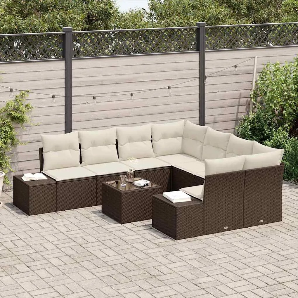 vidaXL Σετ Καναπέ Κήπου 9 pcs Καφέ Πολυ ράταν