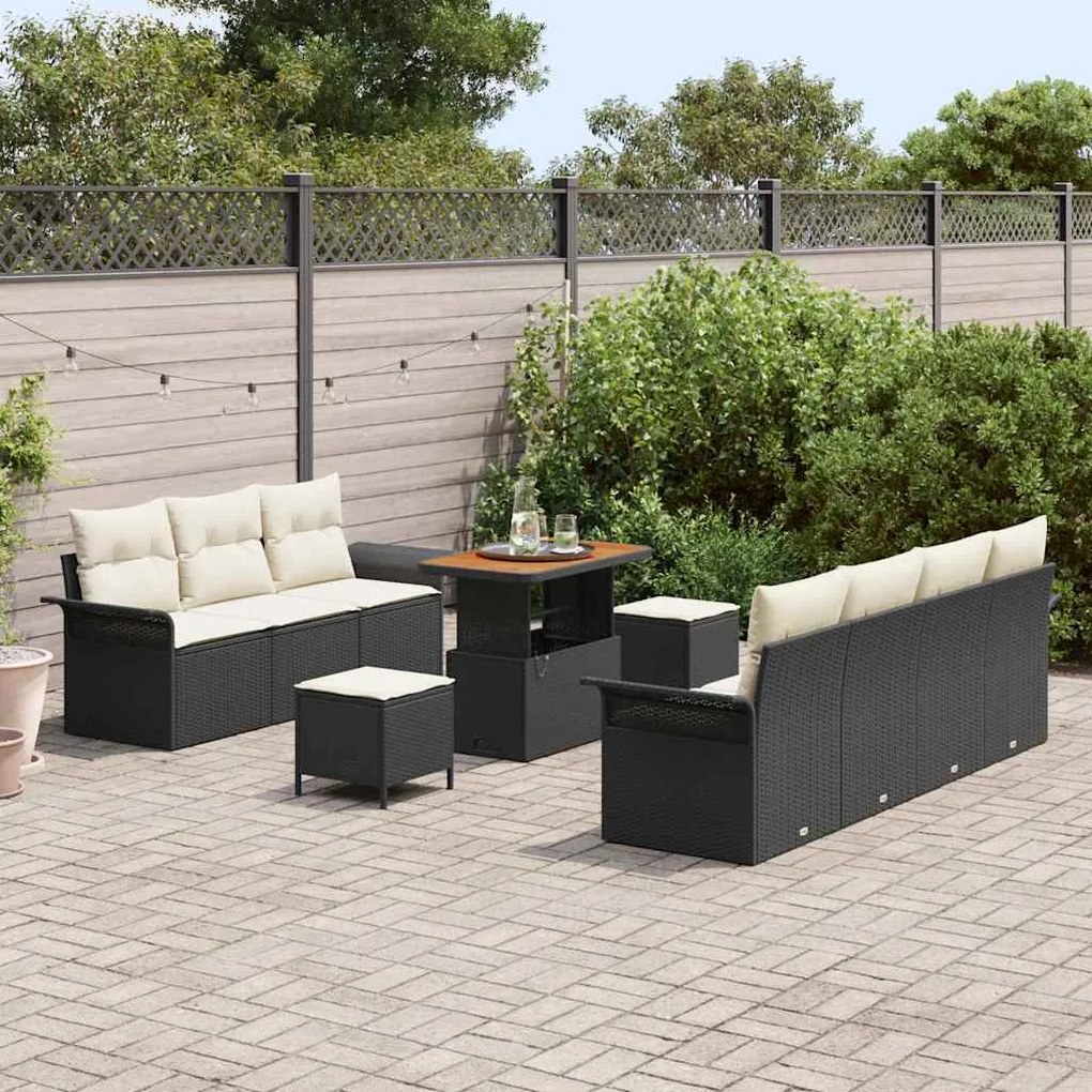 vidaXL Σετ Καναπέ Κήπου Ρυθμιζόμενο ύψος 10 pcs Μαύρο συνθετικό ρατάν