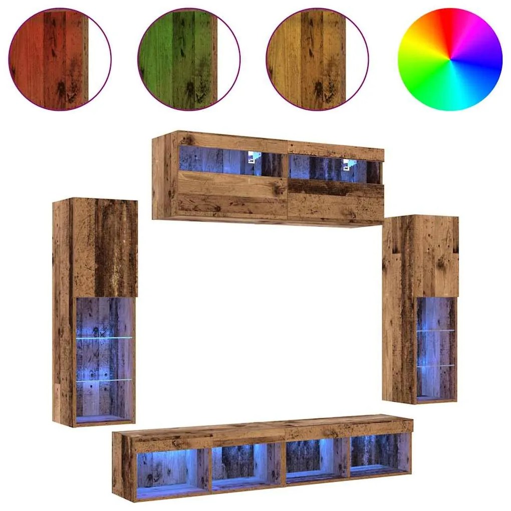 vidaXL Σετ τοίχου για τηλεόραση 6 pcs Παλαιό ξύλο 30.5 x 30 x 102 εκ