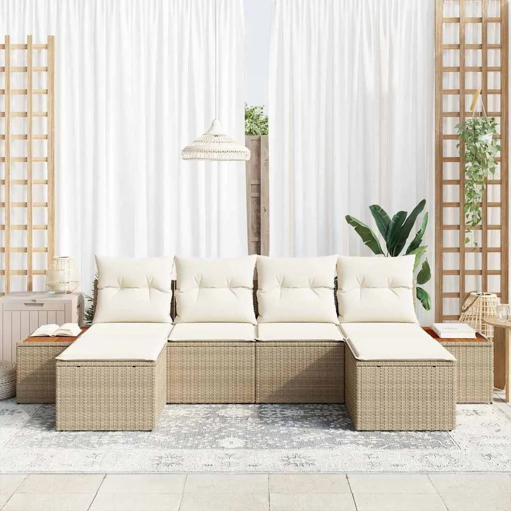 vidaXL Σετ Καναπέ Κήπου με μαξιλάρι 6 pcs Μπεζ Πολυ ράταν