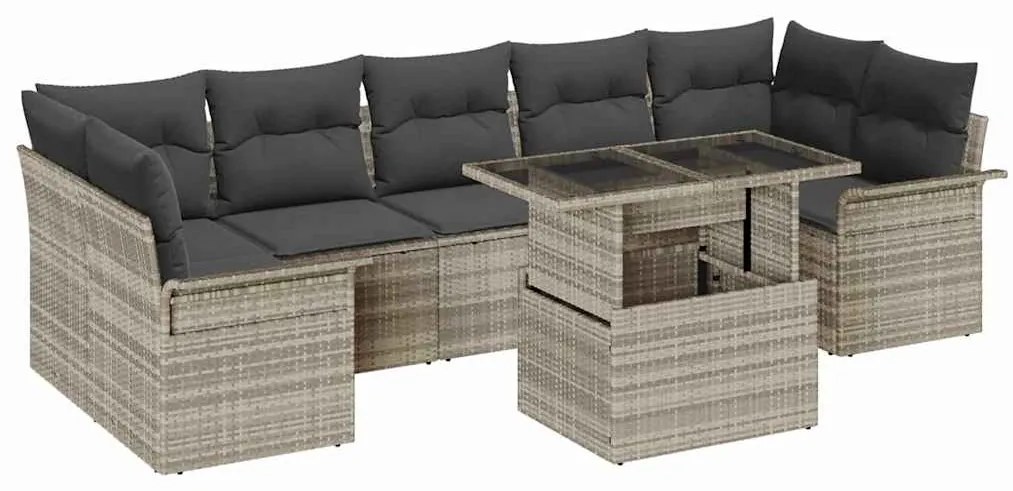 vidaXL Σετ Καναπέ Κήπου με μαξιλάρι 8 pcs Ανοιχτό γκρι Πολυ ράταν
