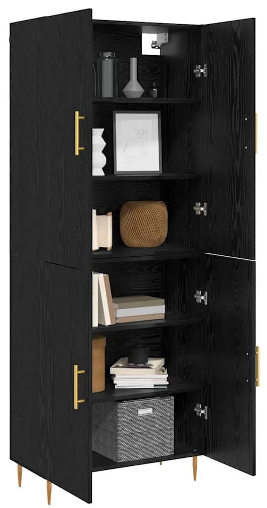 vidaXL Highboard Μαύρη δρυς 69.5 x 34 x 180 εκ. Επεξεργασμένο ξύλο