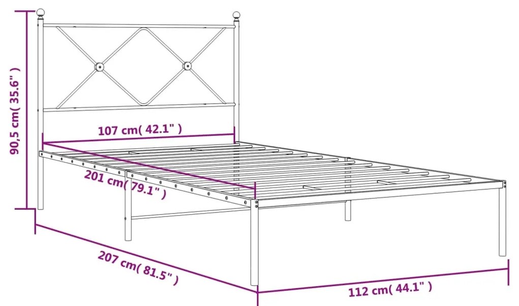 Πλαίσιο Κρεβατιού με Κεφαλάρι Λευκό 107 x 203 εκ. Μεταλλικό - Λευκό