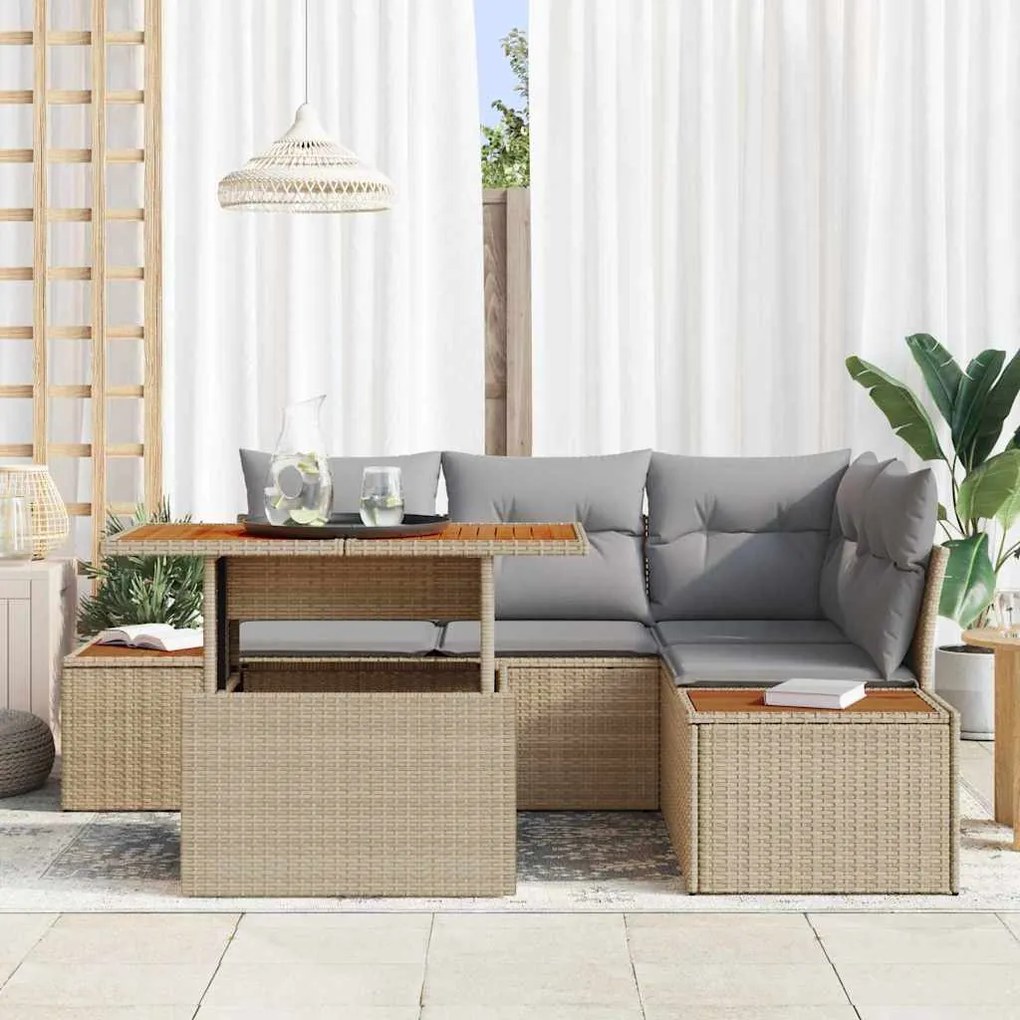 vidaXL Σέτ φαγητού για κήπο 5 pcs Μπεζ, Γκρι 100 x 55 x 73 εκ