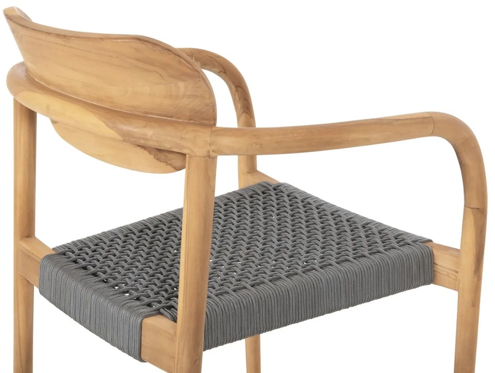 Πολυθρόνα OSLO Ξύλο Teak Φυσικό και Γκρί Σχοινί 55x54x80Yεκ. 55x54x80 εκ.