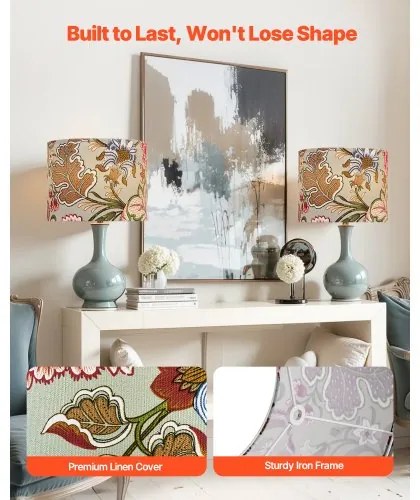 VEVOR Drum Lamp Shade 2 Set 13 x 13 x 10 in Medium Round Lampshade (Dark Floral)