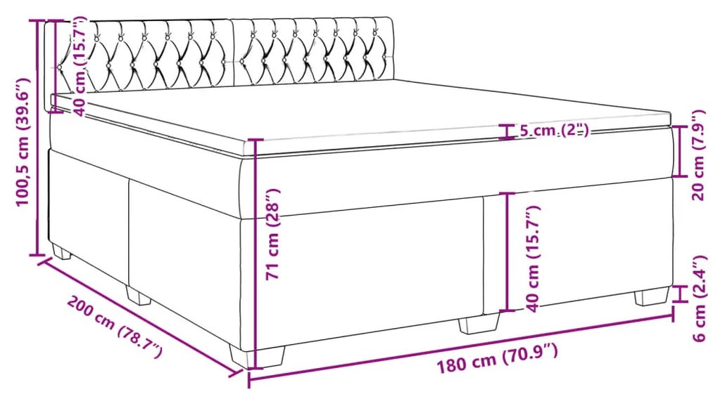 Κρεβάτι Boxspring με Στρώμα Ανοιχτό Γκρι 180x200 εκ. Υφασμάτινο - Γκρι