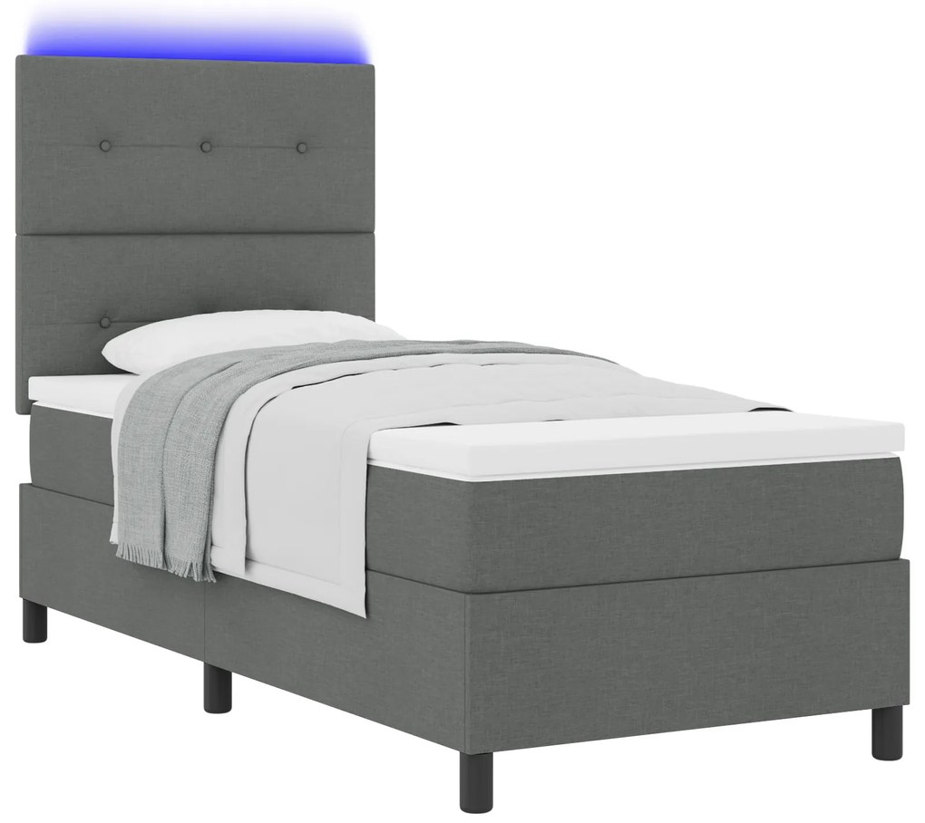 vidaXL Κρεβάτι με ελατήρια και στρώμα & LED – Σκούρο Γκρι, 80 x 200 εκ.
