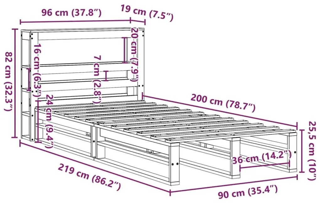 Σκελετός Κρεβ. Χωρίς Στρώμα Καφέ Κεριού 90x200 εκ Μασίφ Πεύκο - Καφέ