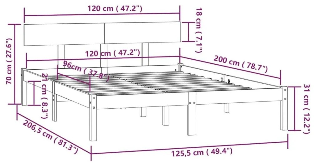 Πλαίσιο Κρεβατιού Καφέ Μελί 120 x 200 εκ. από Μασίφ Ξύλο Πεύκου - Καφέ