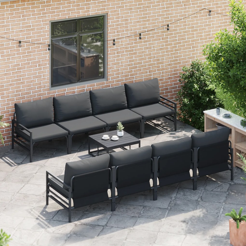 vidaXL Σετ Καναπέ Κήπου με μαξιλάρι 9 pcs Ανθρακί Ατσάλι & ύφασμα